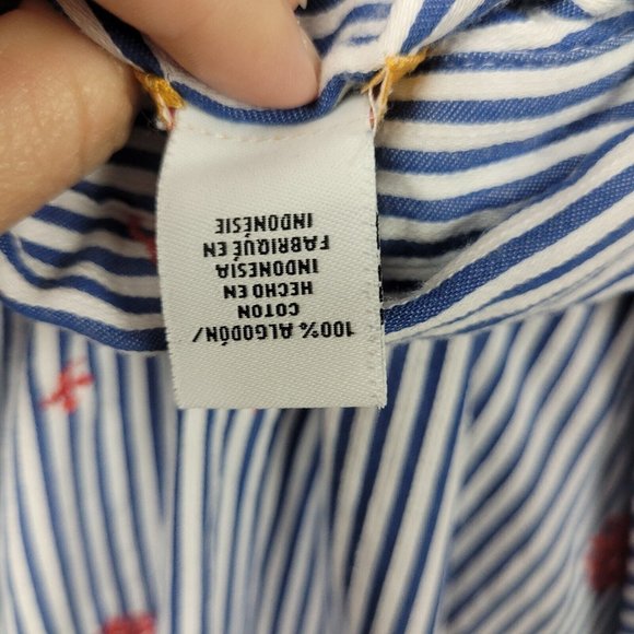 Ruby Rd. Woman's Blue Stripe floral embroidered button up roll up sleeve Size XL - Picture 4 of 5